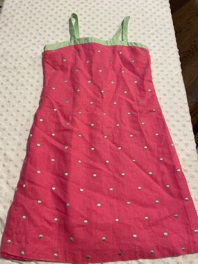 Girls Pink Sundress with Mint Trim and Dot Accents